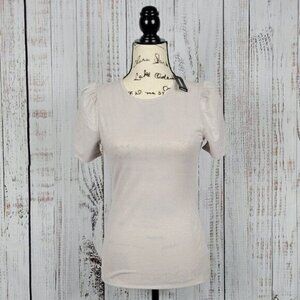 NWT Express Blush Pink XS Glitter Dressy Chic Classic Short Puffed Sleeve Blouse